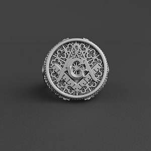Master Mason Sterling Silver Ring, Freemason Signet Ring for Men, Masonic Symbol Band, Handmade Mason Ring, Masonic Jewelry Gift