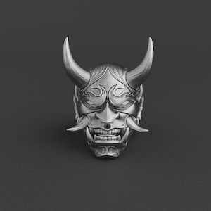 Silver Oni Ring, Traditional Japanese Yokai Demon Ring, Samurai Mask Jewelry, Spiritual Men’s Ring, Japanese Culture Gift