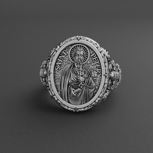 Saint Peter Ring in Sterling Silver, Handmade Christian Apostle Ring, Catholic Religious Jewelry, Gift for Faithful Men