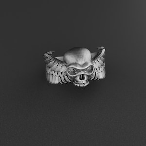 Winged Skull Handmade Sterling Silver Men Ring, Gothic Biker Punk Ring, Skull Statement Jewelry, Gift for Him, Gothic Ring
