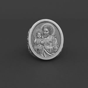 Saint Joseph Signet Ring for Men, Handmade Sterling Silver Christian Ring, Religious Family Jewelry, Catholic Gift for Husband or Him