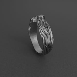 Wolf Handmade Sterling Silver Men Band Ring, Viking Animal Ring, Silver Wolf Jewelry, Unique Wedding Band, Gift for Him