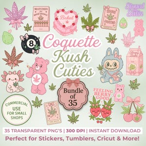 Pacchetto PNG di Coquette Weed, Clipart di una ragazza sballata carina, Grafica kawaii di marijuana, Adesivi rosa per sublimazione di cannabis, Uso commerciale OK