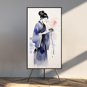 Impressão de arte de parede de "Página de Copas" do Samurai Shadows Deck - Impressão Giclée de belas artes - Intuição e emoção - Tamanhos personalizados disponíveis