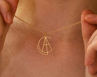 Personalized Design Name Logo Necklace,  Personalized Name Logo Necklace, Custom Logo Necklace, Geometric Monogram Necklace, Christmas Gifts