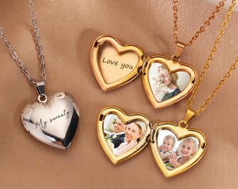 Personalized Heart Locket Necklace with Photo, Love Locket with Photo, Vintage Locket Necklace, Picture gift for her, Christmas Gifts