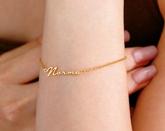 Custom Name Bracelet, 18K Gold Name Bracelet, Layering Bracelet for Her, Name Jewelry, Birthday Gifts, New Mom Gifts, Anniversary Gifts