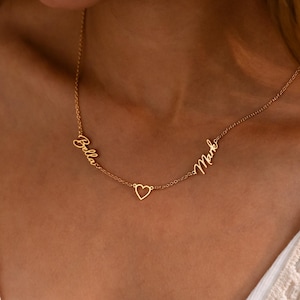 Collana con 2 nomi e cuore, collana con doppio nome, collana con nome in oro, regalo di anniversario per moglie, regalo di coppia, regalo di collana con nome per mamma