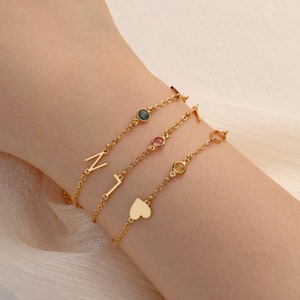 Pulsera con inicial personalizada y piedra de nacimiento, pulsera con inicial personalizada, pulsera con piedra de nacimiento, regalo de cumpleaños para novia o esposa.