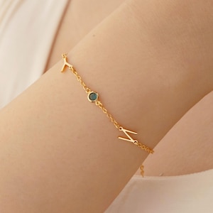 Gold Letter Bracelet with Birthstone, Personalized initial Bracelet, Custom Name Necklace, Couple Gift, Best Friend Gift, Christmas Gift