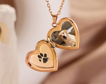Aangepaste huisdier medaillon ketting, hondenfoto ketting, gegraveerde pootafdruk ketting, huisdier gedenkketting, cadeau voor dierenliefhebber, Moederdagcadeau