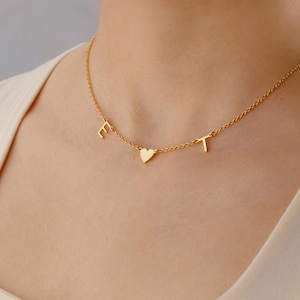 Gold Initial Letter Necklace with Heart, Double Initial Jewelry, Mom Gift from Child, Mother’s Day Gift, Heartfelt Gift for Grandma, Nanny