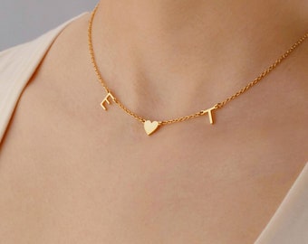 Gold Initial Letter Necklace with Heart, Double Initial Jewelry, Mom Gift from Child, Mother’s Day Gift, Heartfelt Gift for Grandma, Nanny