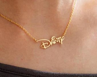 Collar con nombre personalizado, collar con nombre de Disney en oro de 18 quilates, collar con nombre personalizado, regalo de cumpleaños para ella, regalo de Navidad, regalo para hija