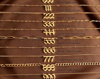 Custom Angel Number Necklace with Chain Options, Personalized Gold Date/Year Number Pendant, Choose Your Chain & Number, Birthday Gift