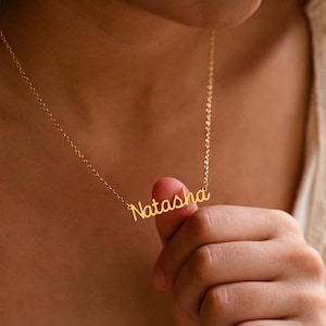 Dainty Name Necklace, Custom Name Necklace Gold Pendant, Name Charm, 18K Gold Plated Name Necklace, Christmas Gift, Anniversary Gift for Her