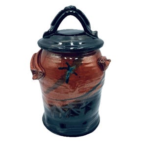 Vintage Studio Art Pottery Signed Urn / Jar with Lid Interesting Raised Design