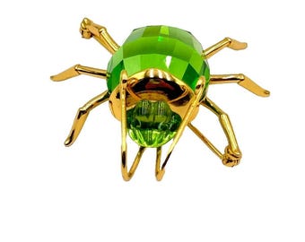 Vintage Swarovski Crystal Beetle Scarab Brooch Swan Logo Gold Tone Silver 925