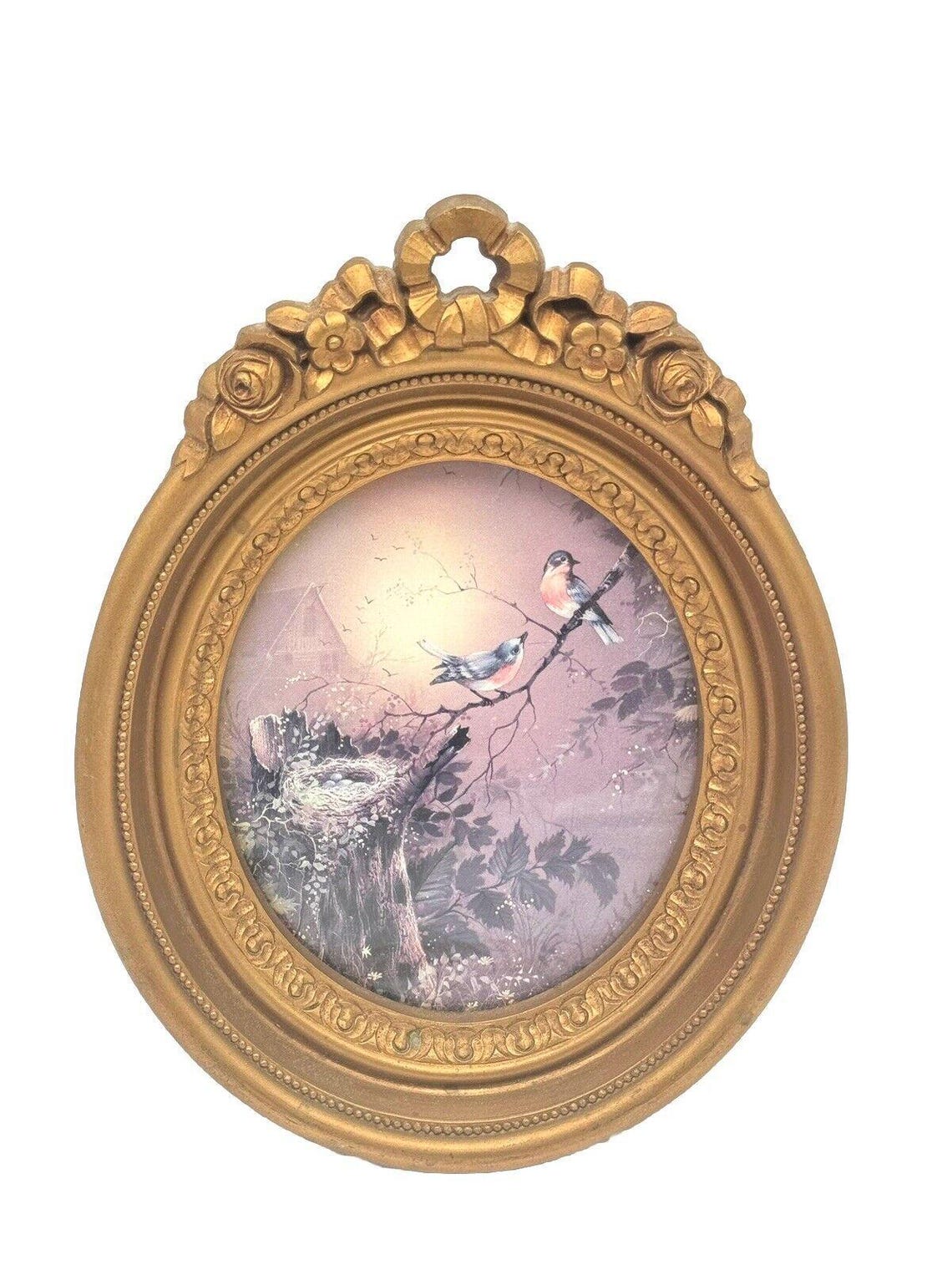 Vintage 1980 Homco Deep-set Ornate Frame W Birds on a Branch W Nest ...