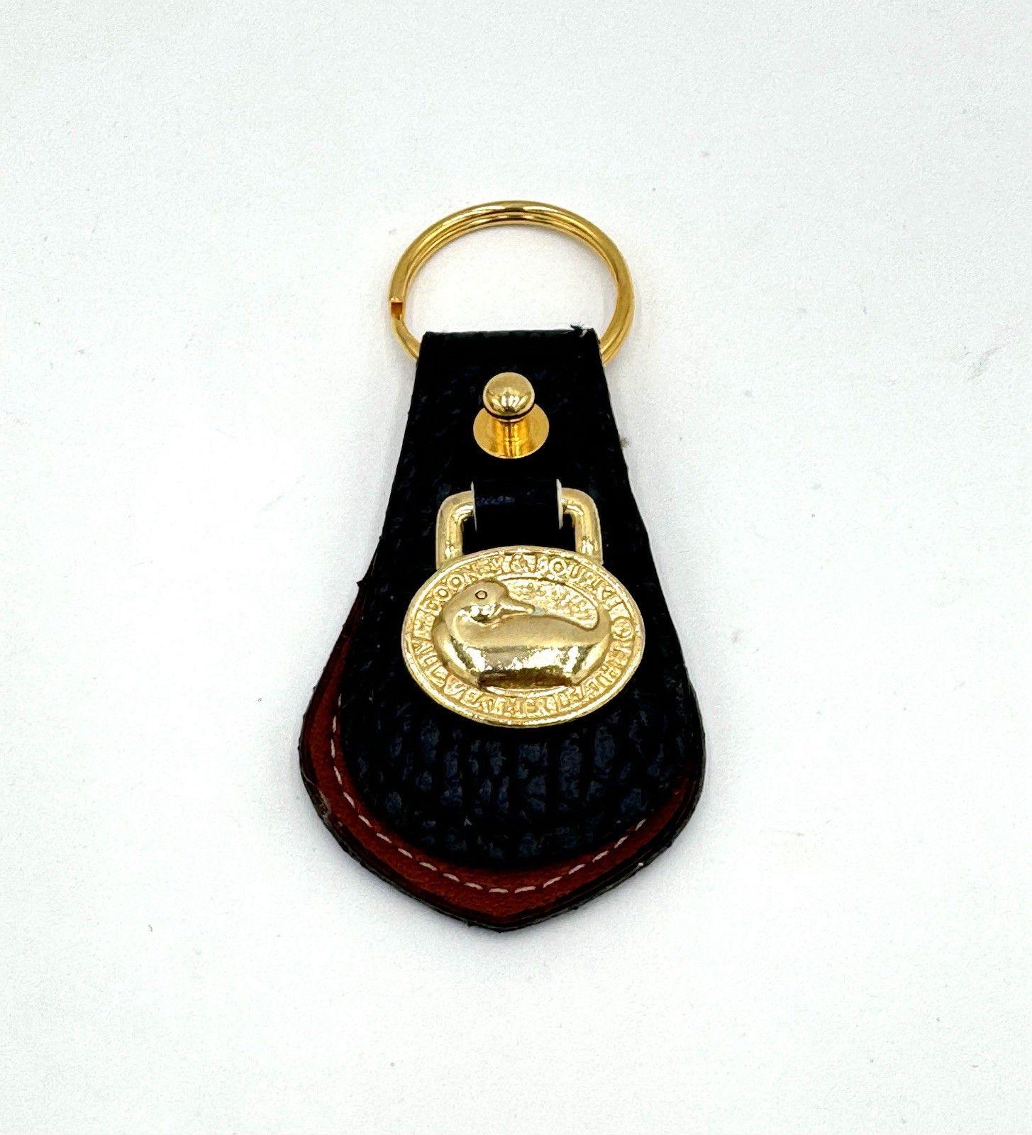 Vintage Dooney Bourke Brown / Navy Keychain Leather & Metal Fob Keychain
