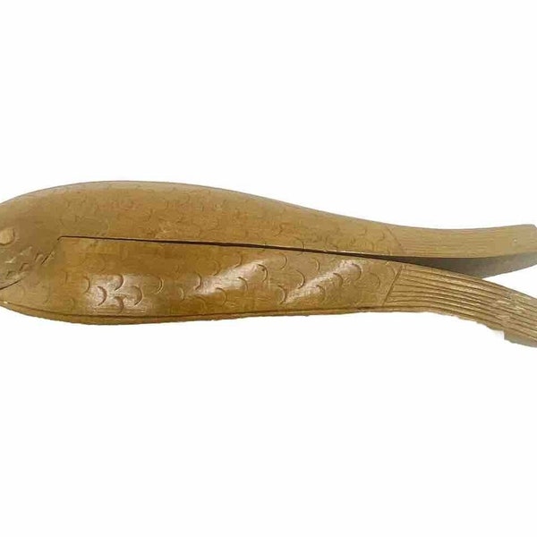 Vintage Figural Swedish Fish Shaped Wood Double Nutcracker Scale Detail Wooden