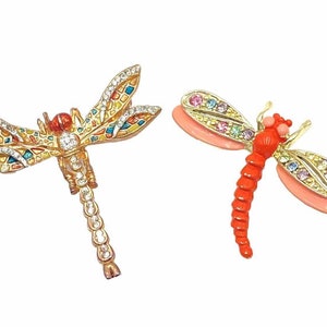 Dragonfly Rhinestone & Enamel Brooch Pin Lot of 2 Estate Unsigned Gold Tone