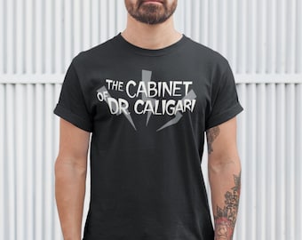 Camiseta del Gabinete del Dr. Caligari: Tipografía del cine mudo, terror expresionista alemán