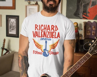 Camiseta de Richard Valenzuela con guitarra voladora - Rebelde, corte vintage, años 50