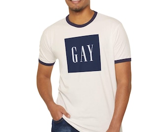 Camiseta retro con cuello redondo GAY: camiseta parodia del orgullo vintage