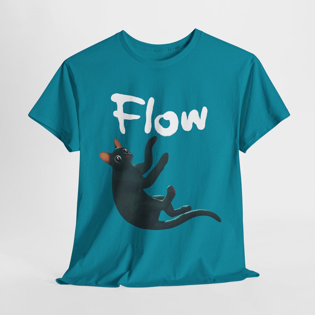 Flow Movie Cat T-shirt: Heavyweight Cotton Tee for Animation Fans