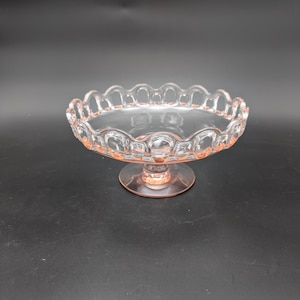 Pink Depression Glass Open Lace Pedestal Compote Bowl