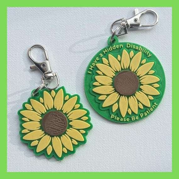 Hidden Disability Sunflower Bag Tag: 3D Printed Keychain