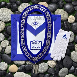 Masonic Regalia Set: Faux Leather Apron, Cotton Gloves, Chain Collar Jewel