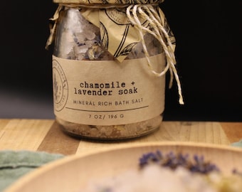 Chamomile Lavender Mineral Bath Salts | Calming Bath Soak | Dead Sea & Himalayan Pink Salt | Natural Bath