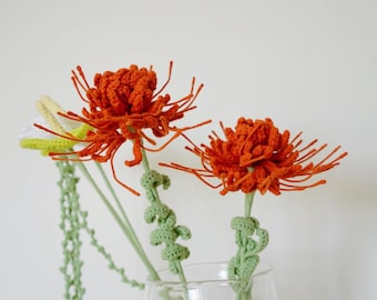 Crochet Protea Flower: Handmade Yarn Bouquet Stem, Home Decoration