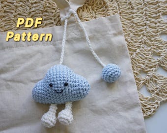 Patrón de crochet: colgante de coche con forma de nube / llavero de crochet con forma de nube / dije para bolso de crochet / descarga instantánea en PDF