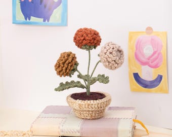 Crochet Pompon Mum Flower in Pot: Handmade Floral Home Decor, Birthday Gift, Desk Decor