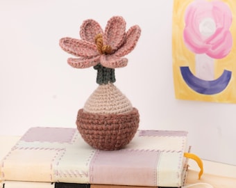 Crochet Saffron flower in Pot: Handmade Floral Home Decor, Birthday Gift, Desk Decor