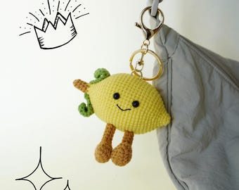 Crochet Lemon Keychain, Handmade Lemon Bag Charm
