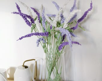 Crochet Lavender Flower: Soft Yarn flowers, Handmade Bouquet Stem, Home Decoration and Gift Set