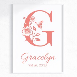 Personalized Floral Monogram Wall Art - Custom Name Print, Initial with Flowers, Digital Download, Nursery & Kids Room Decor