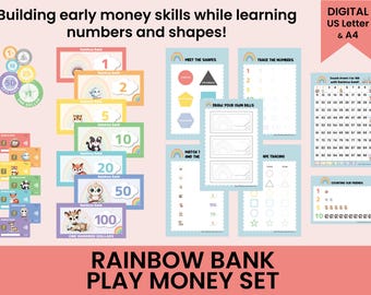 Rainbow Play Money Set: Kids Learning Shapes (Digital Download)