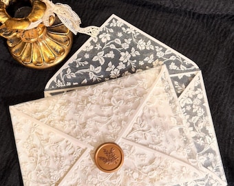 Lace Wedding Envelope for 5x7 Invitations, Vow Card Holder & Keepsake, Bridal Flat Lay Prop, Letterpress Wedding Stationery
