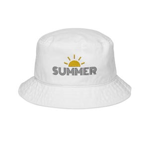 Embroidered Bucket Hat, Summer Sun Design, Beach Cap, Vacation Headwear, Outdoor Hat, Personalized Gift, Fashion Accessory