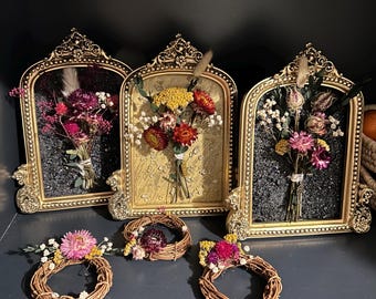 Dried Floral Art in Ornate Gold Frame — Made-to-Order Botanical Wall Decor