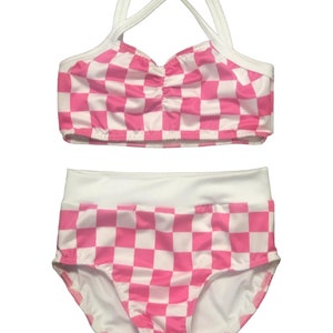 Checkered pink and white dance ruched set! **Great for Dance practice, Gymnastics, Convention, Cheerleading**  Stretchy and comfortable!