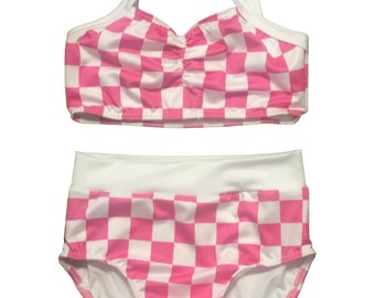 Checkered pink and white dance ruched set! **Great for Dance practice, Gymnastics, Convention, Cheerleading**  Stretchy and comfortable!
