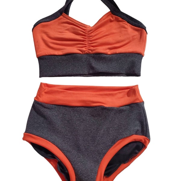 Autumn orange and grey dance set. Great for dance/convention/cheer/athleticwear/Exercise