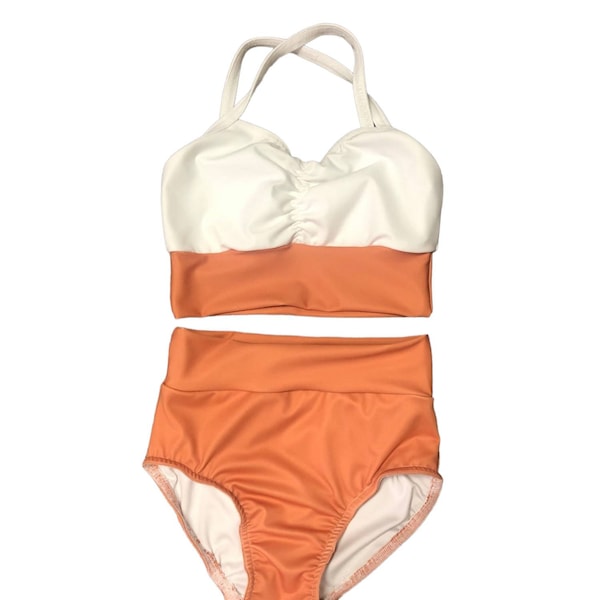 Copper rust and white dance wear set. **Great for Dance practice, Gymnastics, Convention, Cheerleading**  Stretchy and comfortable!