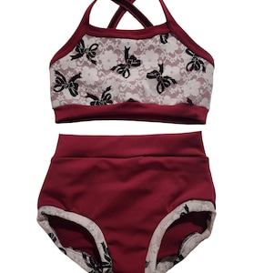 Burgundy bow tie set great for dance/ cheer/ gymnastics / conventions/ exercise / athletic wear/ tumbling